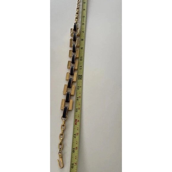 Ann Taylor Vintage Matte Gold and Black Leather Link Chain Necklace Quality 19” - Picture 5 of 16